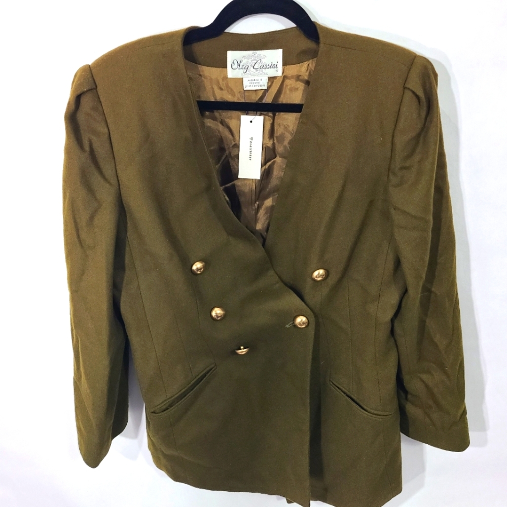 Oleg Cassini Women's Size 14 Olive Green Blazer Jacket Wool Office Career